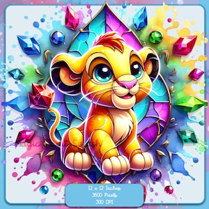 Simba Gemstones Acuarela Splash, Imágenes Prediseñadas, Gráficos y Obras de Arte, Estética Arco Iris, Imágenes de Personajes Lindos PNG