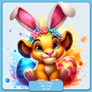 Simba Bunny Ears Acuarela Splash, Imágenes Prediseñadas, Gráficos y Obras de Arte, Estética Arco Iris, Imágenes de León de Película PNG