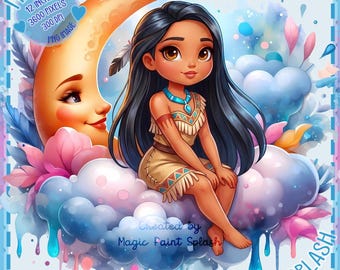 Pocahontas Moon PNG Clipart, Native Princess Digital Art (Digital Download)