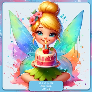 Fée clochette anniversaire Aquarelle Splash, Images Clipart, Graphiques et oeuvres d'art, Esthétique arc-en-ciel, Images de princesse mignonnes PNG