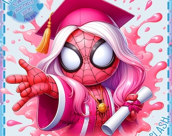 Spider-Girl Graduation Diploma Clipart: Superhero PNG Image (Digital Download)