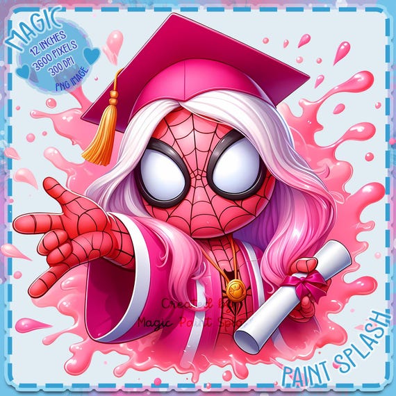 Spider-Girl Graduation Diploma Clipart: Superhero PNG Image (Digital Download)