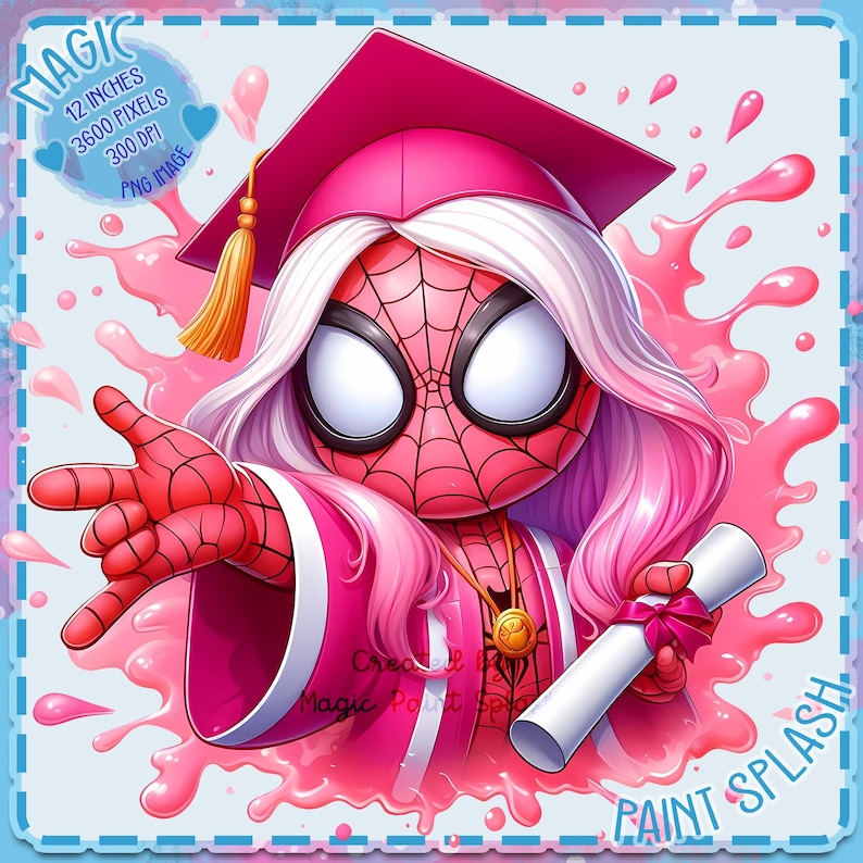 Spider-Girl Graduation Diploma Clipart: Superhero PNG Image (Digital Download) image 1