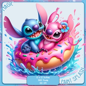 Stitch e Angel Summertime ciambella Acquerello PNG, Immagini Clipart, Estetica arcobaleno, Immagini PNG Cute Stitch