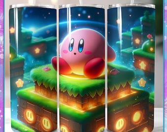 Kirby Tumbler Wrap, Gaming Character, Sublimation Design (PNG Digital Download)