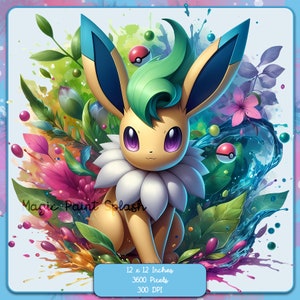 Aquarelle Splash Leafeon, Images Clipart, Graphiques et oeuvres d'art, Esthétique arc-en-ciel, Images PNG mignon petit monstre