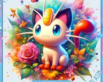 Meowth Acuarela Salpicada PNG, Monstruo Clipart (Descarga Digital)