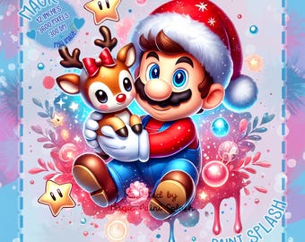 Christmas Mario PNG: Watercolor Gaming Clipart (Digital Download)