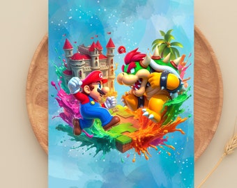 マリオ対クッパ クリップアート: 水彩スプラッシュ PNG 画像 (デジタル