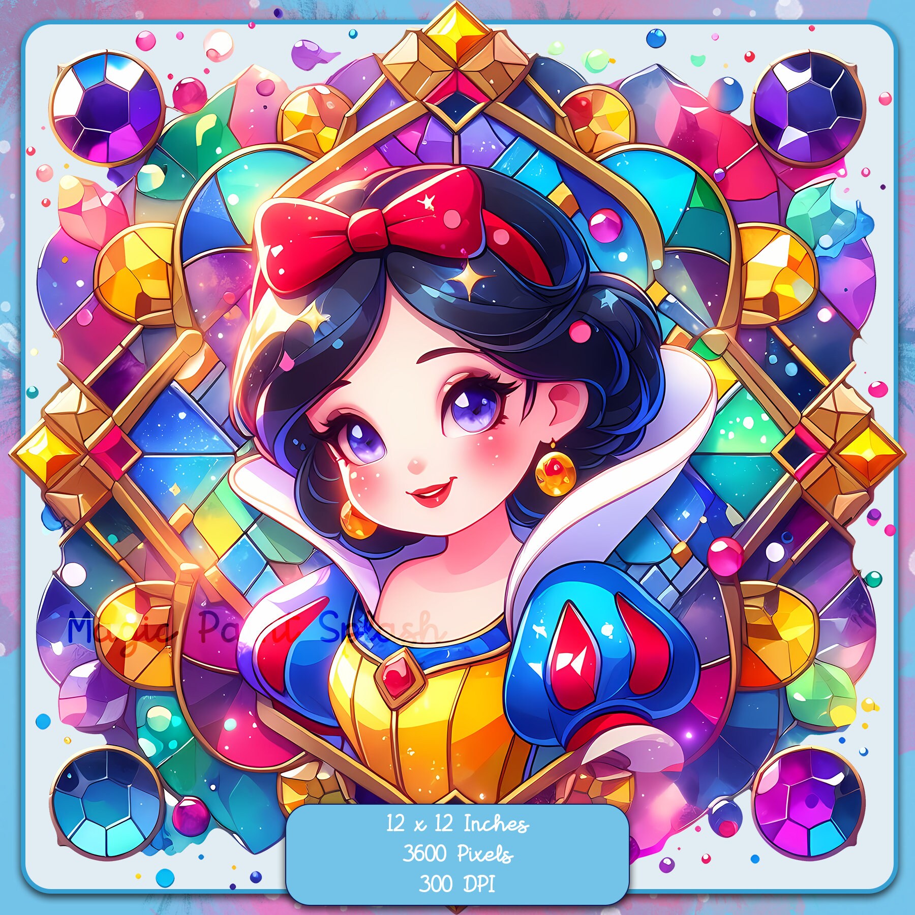 白雪姫の宝石の水彩画スプラッシュ画像（PNGデジタルダウンロード