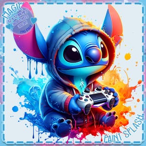 Stitch Gamer Acquerello Splash, Immagini Clipart, Grafica e opere d'arte, Estetica arcobaleno, Immagini PNG carine PS