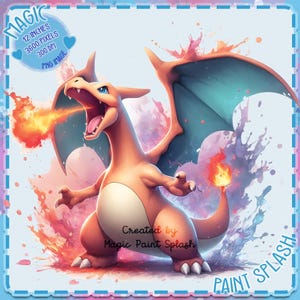 Charizard Watercolor PNG: Roaring Monster Clipart Image (12x12in, 300 DPI)