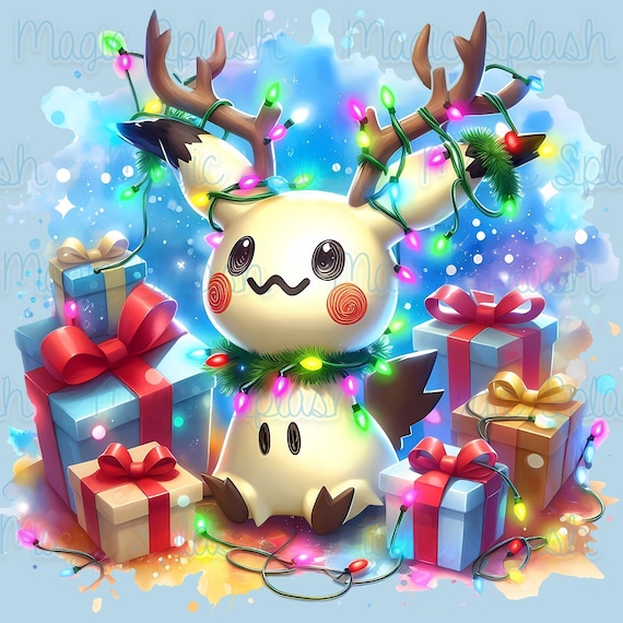 ミミッキュ クリスマス 水彩画 スプラッシュ、クリップアート画像