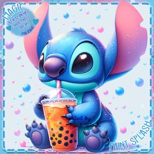 Stitch Drinking Boba PNG Clipart-Bild, Grafiken und Kunstwerke, Regenbogen Ästhetik, PNG süße Bilder