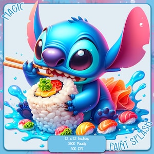 Stitch Sushi Acuarela Splash, Imágenes Prediseñadas, Gráficos y Obras de Arte, Estética Arco Iris, Imágenes PNG
