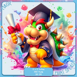 Bowser Diplom Abschluss Aquarell Splash, Clipart Bilder, Grafiken und Kunstwerke, Regenbogen Ästhetik, PNG Gaming Bilder