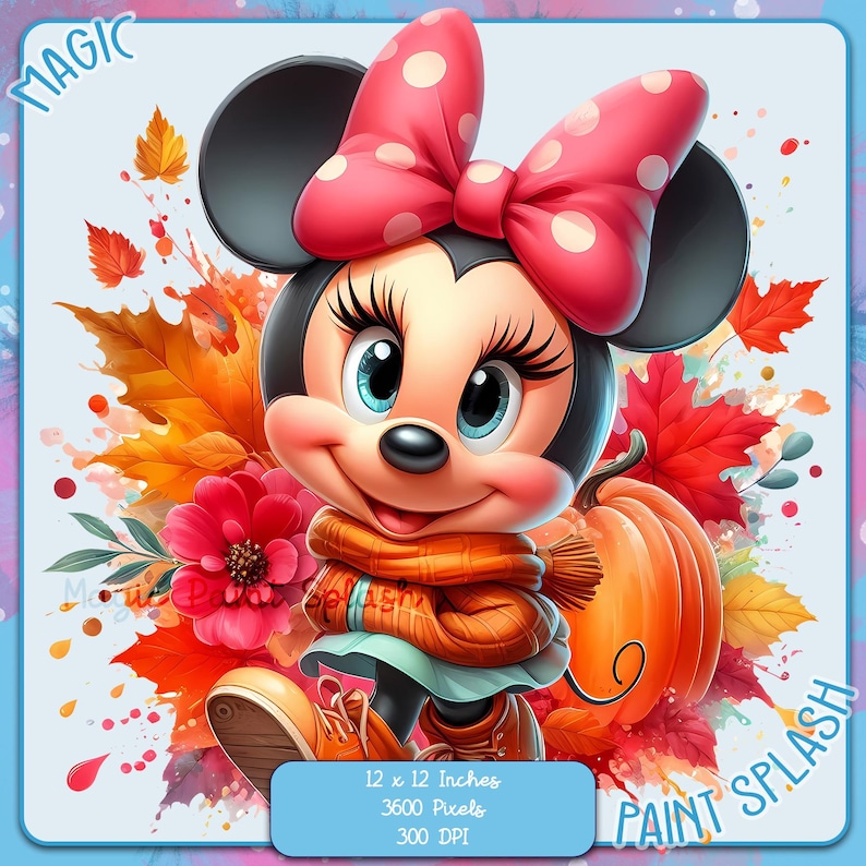 Falltime Minnie Mouse Clipart, Watercolor Pumpkin, PNG (digital ...
