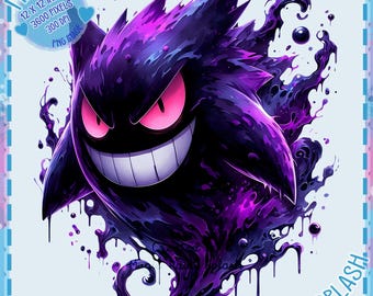 May include: A purple and black cartoon ghost with a wide, toothy grin. The ghost is dripping with purple paint, creating a paint splatter effect. The text "PAINT SPLASH" is at the bottom of the image.