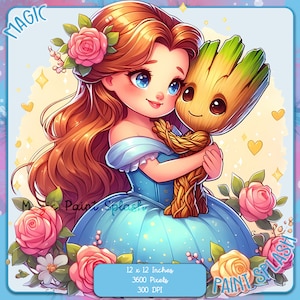 Imagen PNG de Belle y Baby Groot, imágenes prediseñadas, gráficos e ilustraciones, imágenes PNG de princesita linda