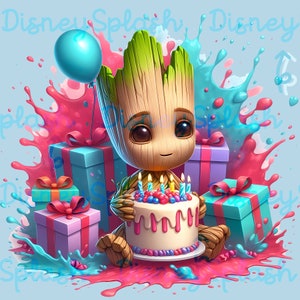 Baby Groot Birthday Clipart: Watercolor Splash PNG (digital Download ...
