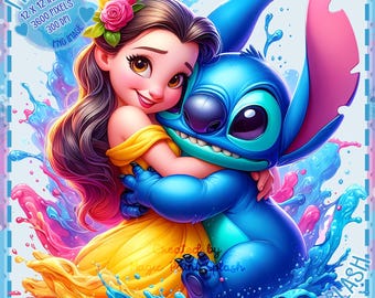 Belle and Stitch Clipart, Princess PNG (Digital Download)