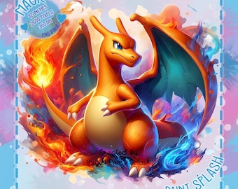 Charizard Watercolor Splash PNG: Monster Clipart Image (Digital Download)