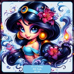 Gothic Jasmine Watercolor Clipart: Dark Princess PNG (Digital Download)