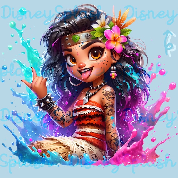 Moana Punk Rock Watercolor Splash, Clipart Images, Graphics