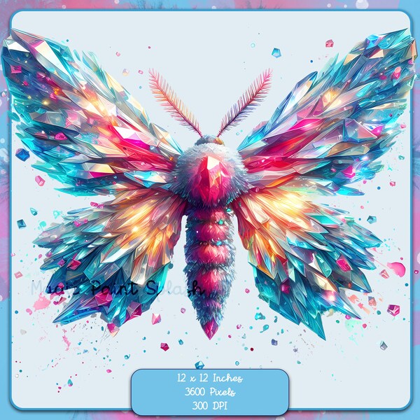 Shattered Crystal Moth Watercolor Splash, Clipart Images, Graphics and Artwork, Rainbow Aesthetic, PNG Bug Images