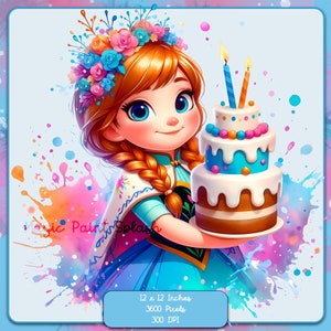 Anna Birthday Watercolor Clipart: Princess PNG Image (Digital Download)