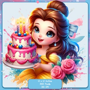 Belle Compleanno Acquerello Splash, Immagini Clipart, Grafica e opere d'arte, Estetica arcobaleno, Immagini PNG Cute Princess
