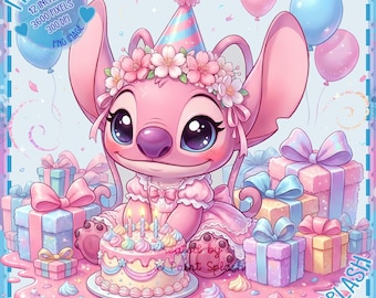 Rosa ängel födelsedags clipart | Akvarellfest PNG (digital nedladdning)