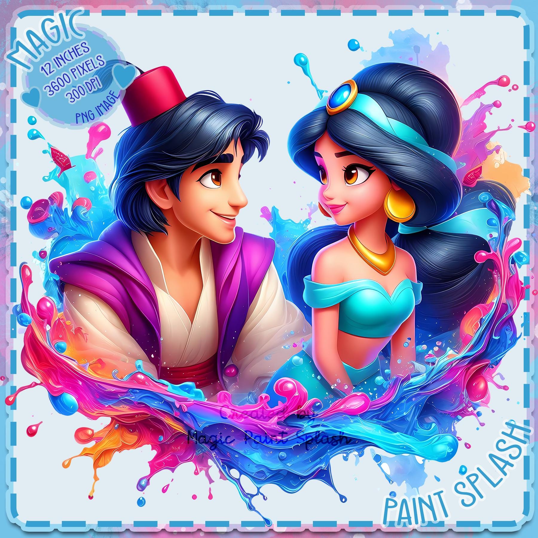 アラジンとジャスミンのPNGクリップアート、昇華転写可能なディズニー