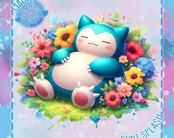 Snorlax Watercolor Clipart, Splash PNG Image (Digital Download)