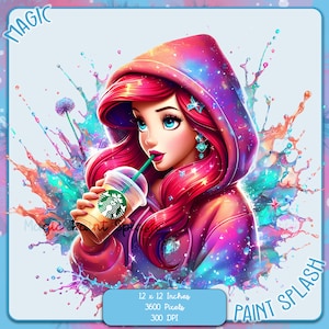 Ariel en sweat à capuche avec éclaboussures aquarelle café, Images clipart, graphiques et oeuvres d'art, esthétique arc-en-ciel, Images de sirène mignonnes PNG