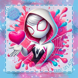 Spider-Gwen Valentine Acuarela PNG: Clipart de superhéroe (Descarga digital)