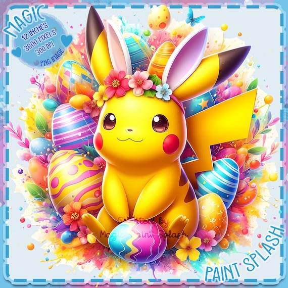 Pikachu Bunny Ears Easter Clipart, Rainbow Watercolor PNG - Etsy