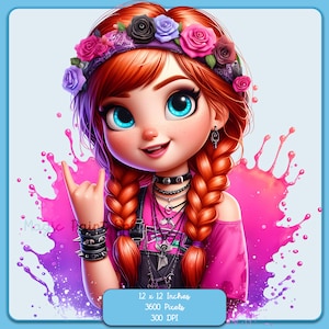 Anna Punk Rock Acuarela Splash, Imágenes Prediseñadas, Gráficos y Obras de Arte, Estética Arco Iris, Imágenes de Princesa Linda PNG