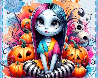 Sallys pumpafält PNG: Halloween akvarell clipart (digital nedladdning)