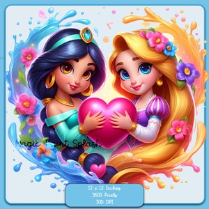 Rapunzel and Jasmine Clipart: Watercolor Princesses (PNG)