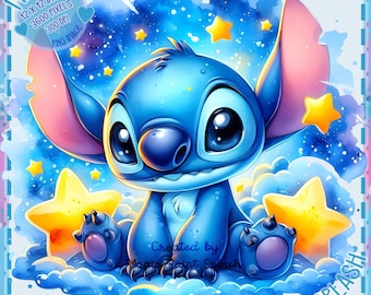 雲の上に座っているスティッチ水彩スプラッシュ、クリップアート画像