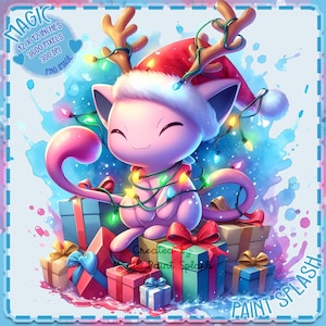Mew Weihnachten Aquarell Splash, Clipart Bilder, Grafiken und Kunstwerke, Regenbogen Ästhetik, PNG süße Pokemon Charakter Bilder