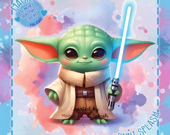 Grogu Watercolor Clipart: Rainbow Galaxy Wars PNG Image (Digital Download)