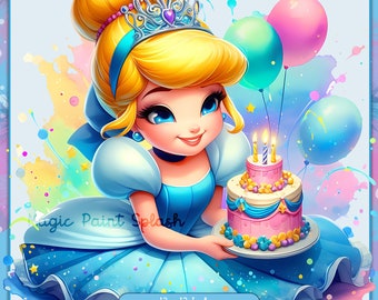 Cinderella Birthday PNG | Blue Dress Clipart | Cake Sublimation | 12″ PNG File