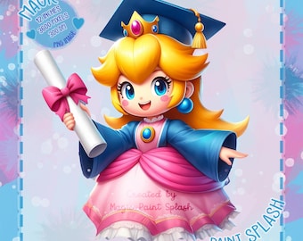 Princess Peach Graduation PNG, Rainbow Clipart (Digital Download)