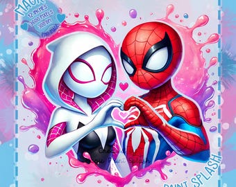 Spidey Valentine Watercolor: Spider-Gwen & Spiderman PNG (Digital Download)