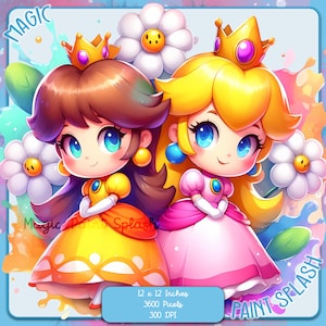 Daisy and Peach-aquarelplons, clipartafbeeldingen, graphics en artwork, Rainbow Aesthetic, png Princess Gaming-afbeeldingen