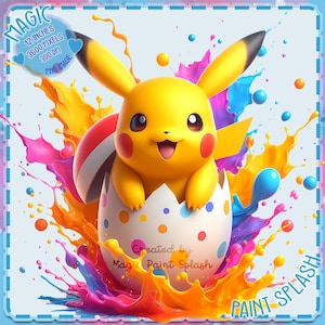 Salpicadura de acuarela de huevo de Pascua de Pikachu, imágenes prediseñadas, gráficos y obras de arte, estética de arcoíris, lindas imágenes PNG de primavera