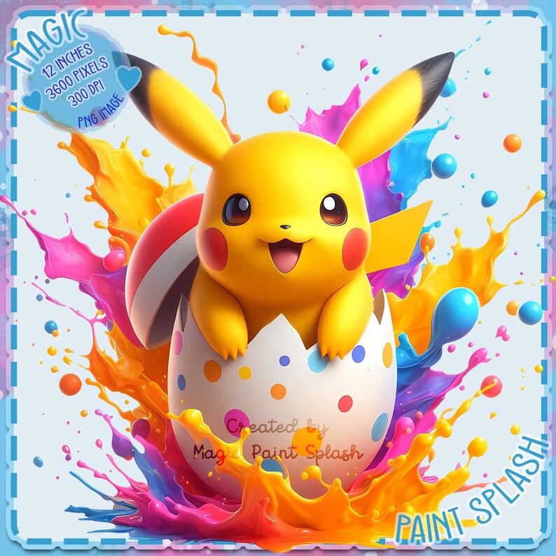 Pikachu Easter Egg Clipart: Watercolor Splash PNG (digital Download) - Etsy
