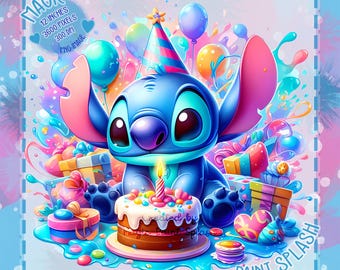 Stiche zum Geburtstag Clipart: Wasserfarbe Rainbow Splash (PNG Digital Download)